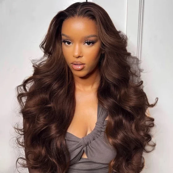 #4 Dark Brown Chestnut 13x4 Lace Body Wave Front Wigs Human Hair